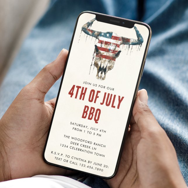 Invitation Rustic Longhorn Drapeau US 4 juillet BBQ (Créateur téléchargé)