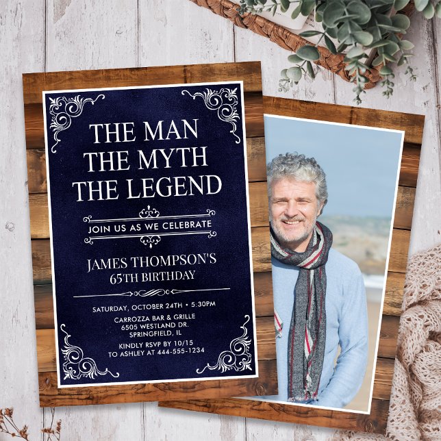 Invitation Rustic Man Myth Legend Photo 65th Birthday (Créateur téléchargé)