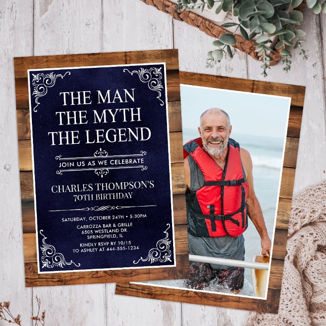 Invitation Rustic Man Myth Legend Photo 70th Birthday (Créateur téléchargé)