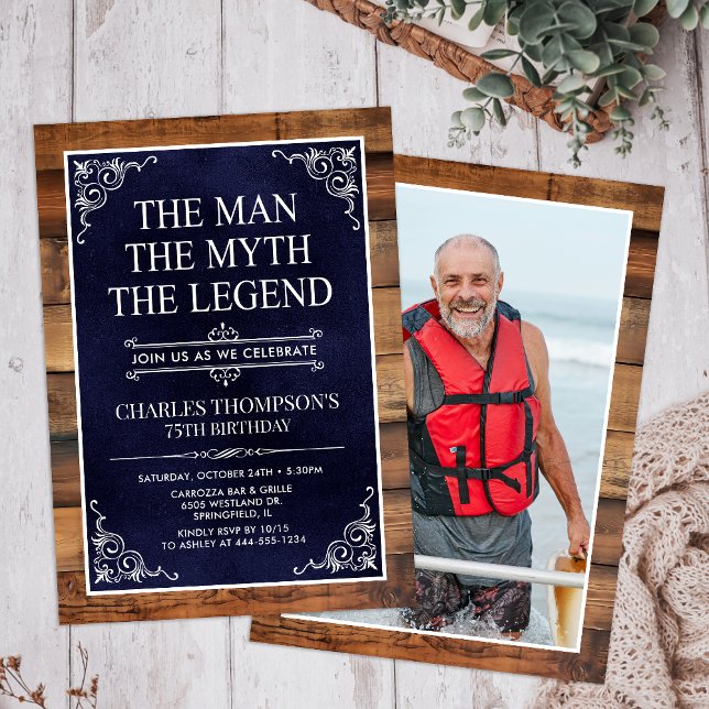 Invitation Rustic Man Myth Legend Photo 75th Birthday (Créateur téléchargé)