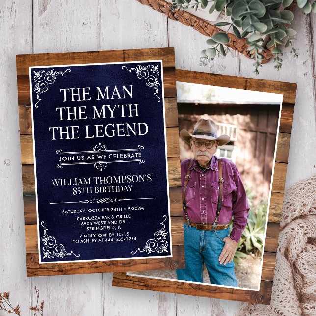 Invitation Rustic Man Myth Legend Photo 85th Birthday (Créateur téléchargé)