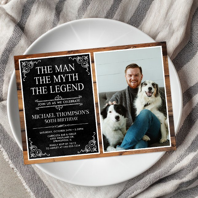 Invitation Rustic Man Myth Légende Black 50th Birthday Photo (Créateur téléchargé)