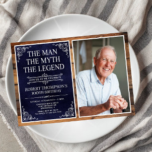 Invitation Rustic Man Myth Légende Bleu 100e anniversaire Pho