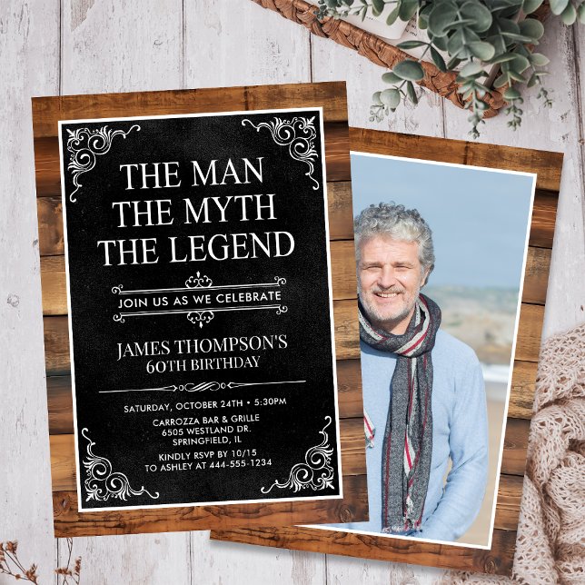 Invitation Rustic Man Myth Légende Photo 60e anniversaire (Créateur téléchargé)