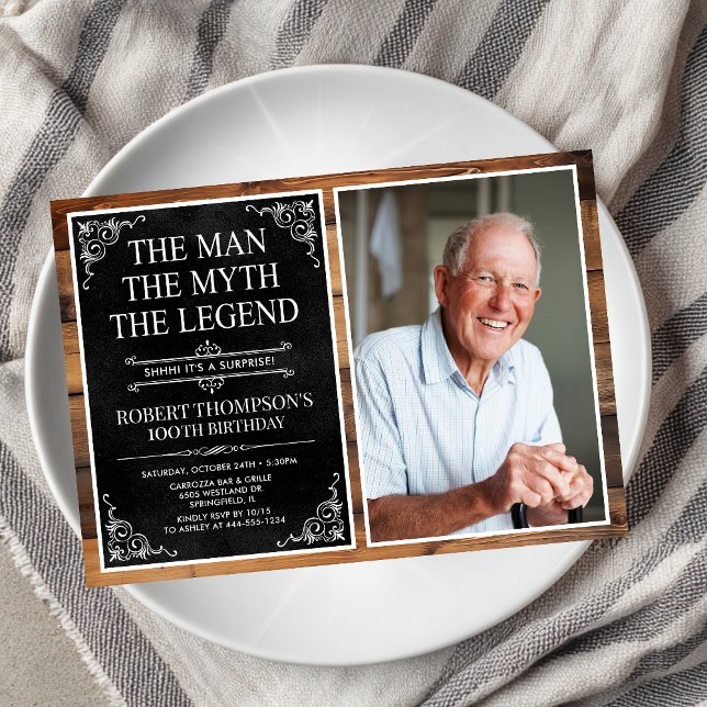 Invitation Rustic Man Myth Légende Surprise 100e anniversaire (Créateur téléchargé)