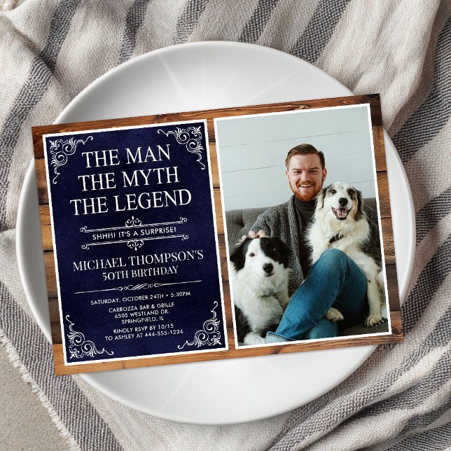 Invitation Rustic Man Myth Légende Surprise 50e anniversaire (Créateur téléchargé)