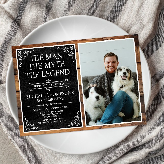 Invitation Rustic Man Myth Légende Surprise 50e anniversaire (Créateur téléchargé)