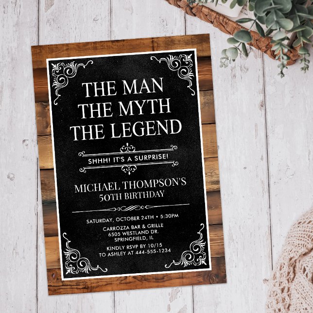 Invitation Rustic Man Myth Légende Surprise 50e anniversaire (Créateur téléchargé)