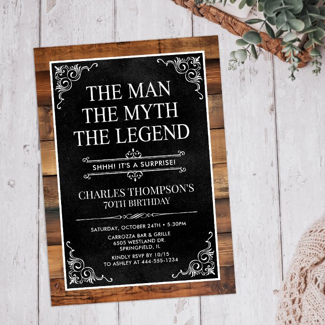 Invitation Rustic Man Myth Légende Surprise 70e anniversaire (Créateur téléchargé)