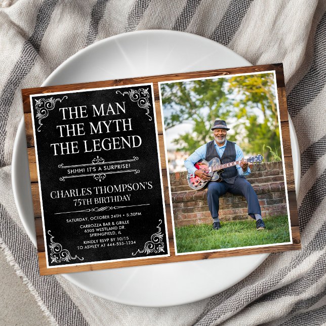 Invitation Rustic Man Myth Légende Surprise 75e anniversaire (Créateur téléchargé)