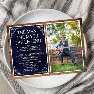 Invitation Rustic Man Myth Légende Surprise 75e anniversaire