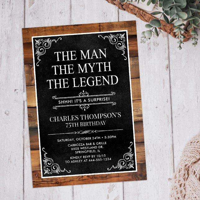 Invitation Rustic Man Myth Légende Surprise 75e anniversaire (Créateur téléchargé)