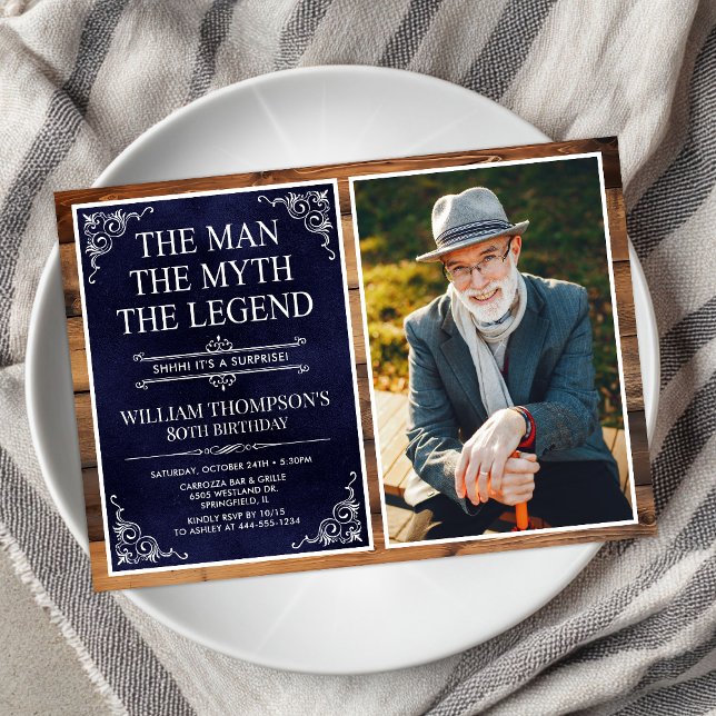 Invitation Rustic Man Myth Légende Surprise 80e anniversaire (Créateur téléchargé)