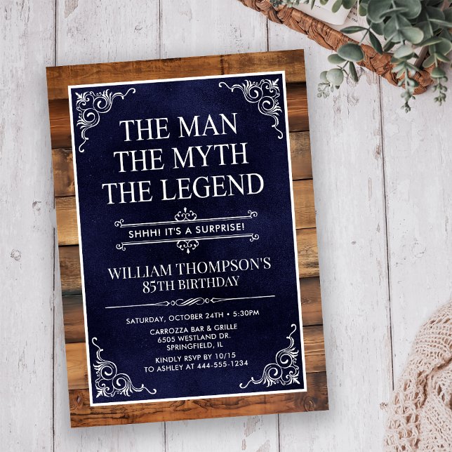Invitation Rustic Man Myth Légende Surprise 85e anniversaire (Créateur téléchargé)
