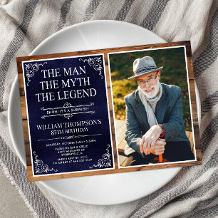 Invitation Rustic Man Myth Légende Surprise 85e anniversaire