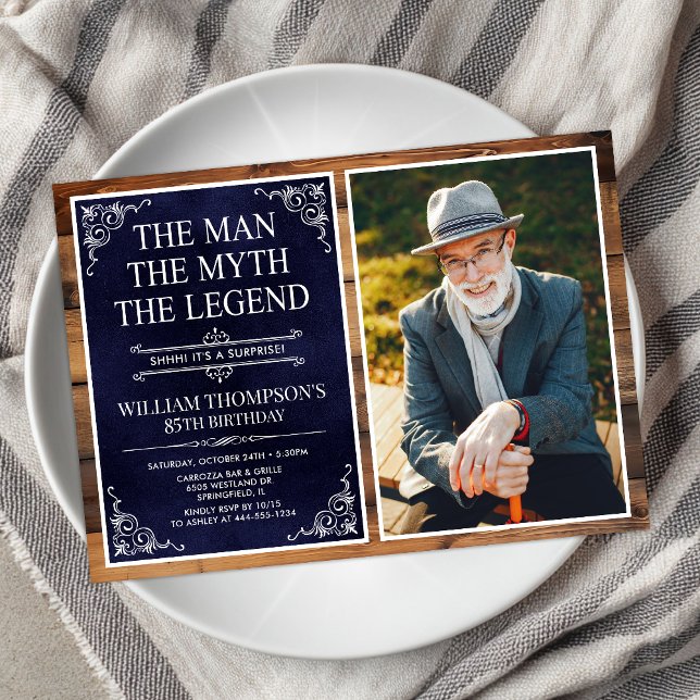 Invitation Rustic Man Myth Légende Surprise 85e anniversaire (Créateur téléchargé)
