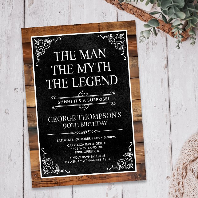 Invitation Rustic Man Myth Légende Surprise 90e anniversaire (Créateur téléchargé)