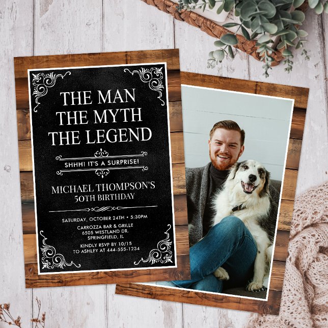 Invitation Rustic Man Myth Légende Surprise Photo 50 Annivers (Créateur téléchargé)