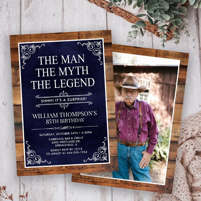 Invitation Rustic Man Myth Légende Surprise Photo 85 Annivers (Créateur téléchargé)