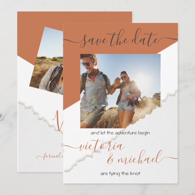 Invitation Rustic Mariage Adventure Photo Enregistrer la date (Devant / Derrière)