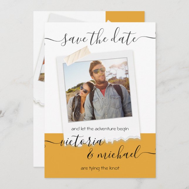 Invitation Rustic Mariage Adventure Photo Enregistrer la date (Devant / Derrière)