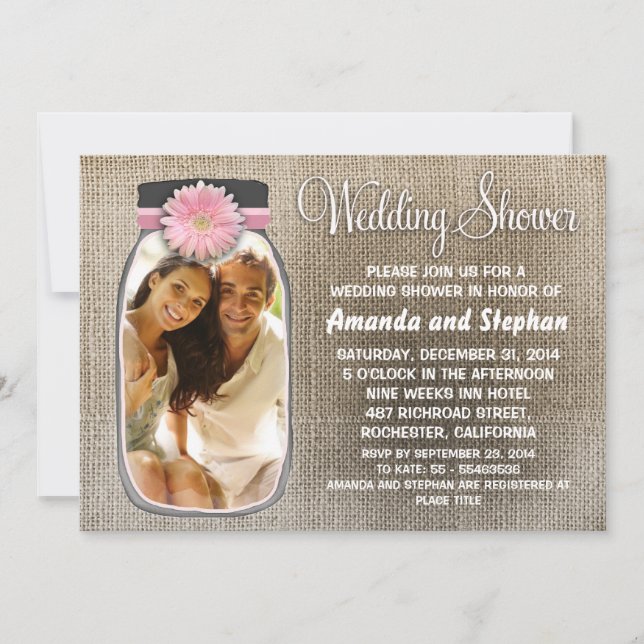 Invitation Rustic Mason Jar and Your Photo Wedding Shower (Devant)