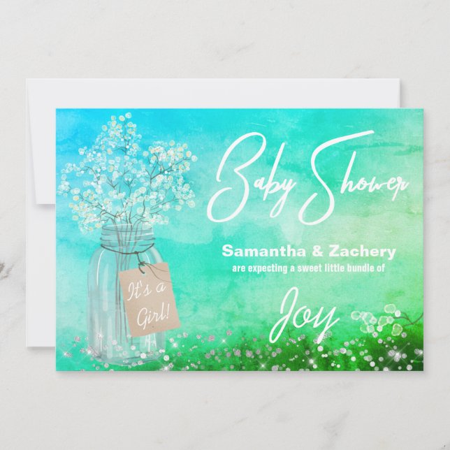 Invitation *~* Rustic Mason Jar Baby Respiration Douche (Devant)