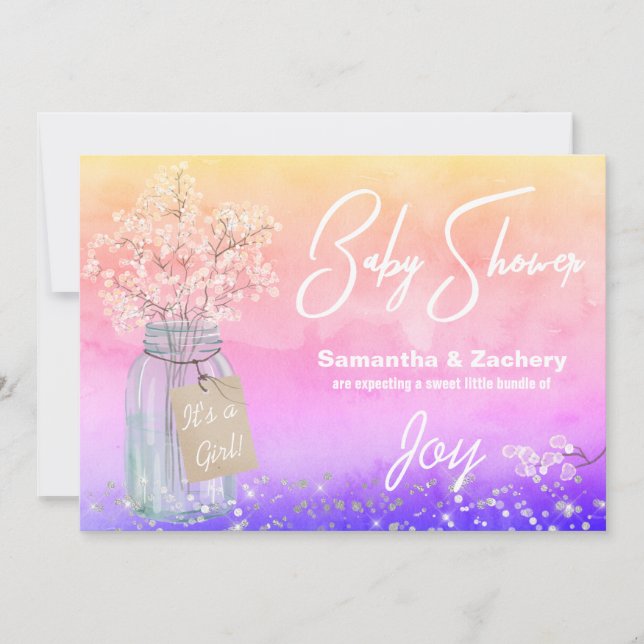Invitation *~ Rustic Mason Jar Baby shower bébé Respiration (Devant)