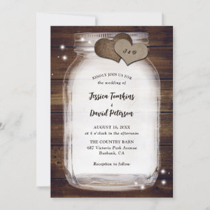 Invitation Rustic Mason Jar Burlap Coeurs Grange Mariage en b