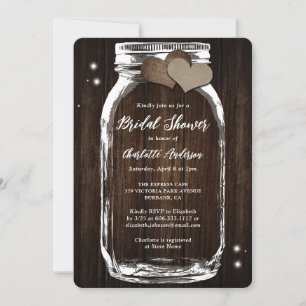 Invitation Rustic Mason Jar Burlap Fête des mariées en bois d