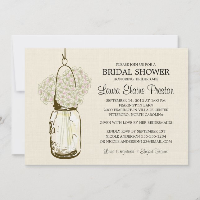 Invitation RustIC Mason Jar et Hydrangeas (Devant)