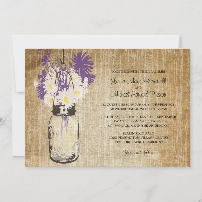 Invitation Rustic Mason Jar et Mariage Fleur sauvage (Devant)