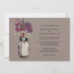 Invitation Rustic Mason Jar et Mariage Fleur sauvage