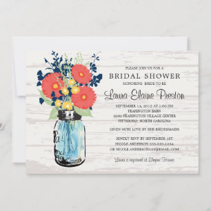 Invitation Rustic Mason Jar Gerber Daisies Fête des mariées