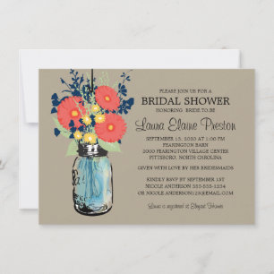 Invitation Rustic Mason Jar Gerber Daisies Fête des mariées