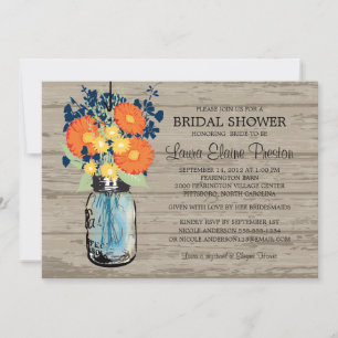 Invitation Rustic Mason Jar Gerber Daisies Fête des mariées