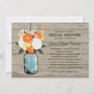 Invitation Rustic Mason Jar Gerber Daisies Fête des mariées