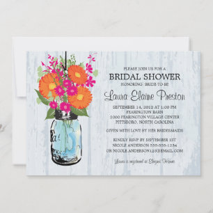 Invitation Rustic Mason Jar Gerber Daisies Fête des mariées