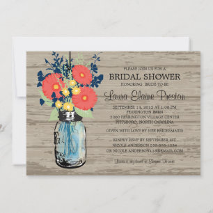 Invitation Rustic Mason Jar Gerber Daisies Fête des mariées