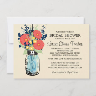 Invitation Rustic Mason Jar Gerbera Daisies Fête des mariées