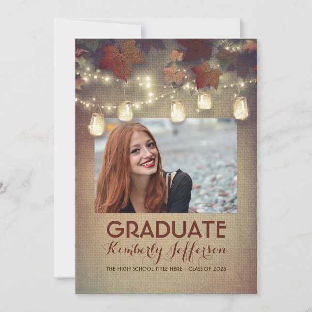 Invitation Rustic Mason Jar Lights Automne Photo Graduation (Devant)