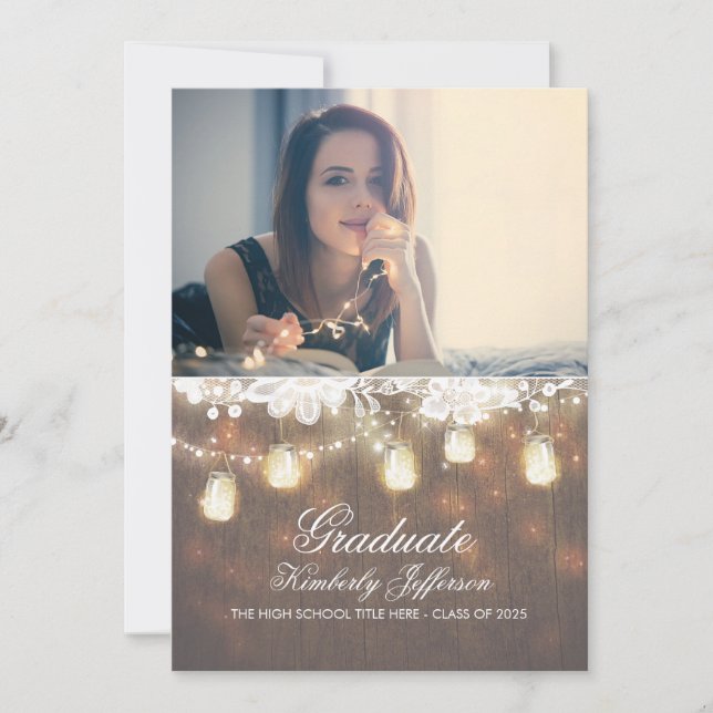 Invitation Rustic Mason Jar Lights Photo Graduation Party (Devant)