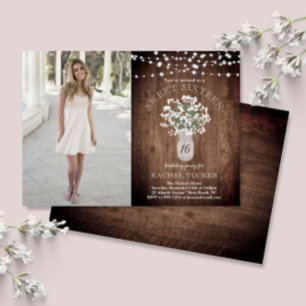 Invitation Rustic Mason Jar Lights Sweet 16 Anniversaire Phot