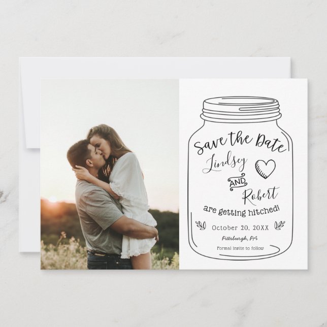 Invitation Rustic Mason Jar Sauvez la date avec la photo (Devant)