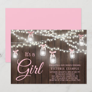 Invitation Rustic Mason Jar String Light Baby Girl Douche Inv