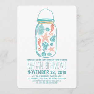 Invitation Rustic Mason Jar White Beach fête d'anniversaire