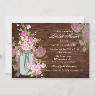 Invitation Rustic Mason Jar & Wood Fête des mariées Invitatio