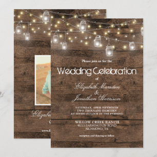 Invitation Rustic Mason Jars Éclairage à cordes Mariage photo
