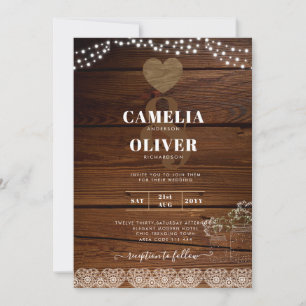 Invitation Rustic Mason Jars Lumières Dentelle Gypsophilie MA
