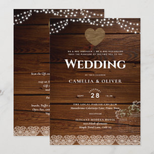 Invitation Rustic Mason Jars Lumières Dentelle Gypsophilie MA